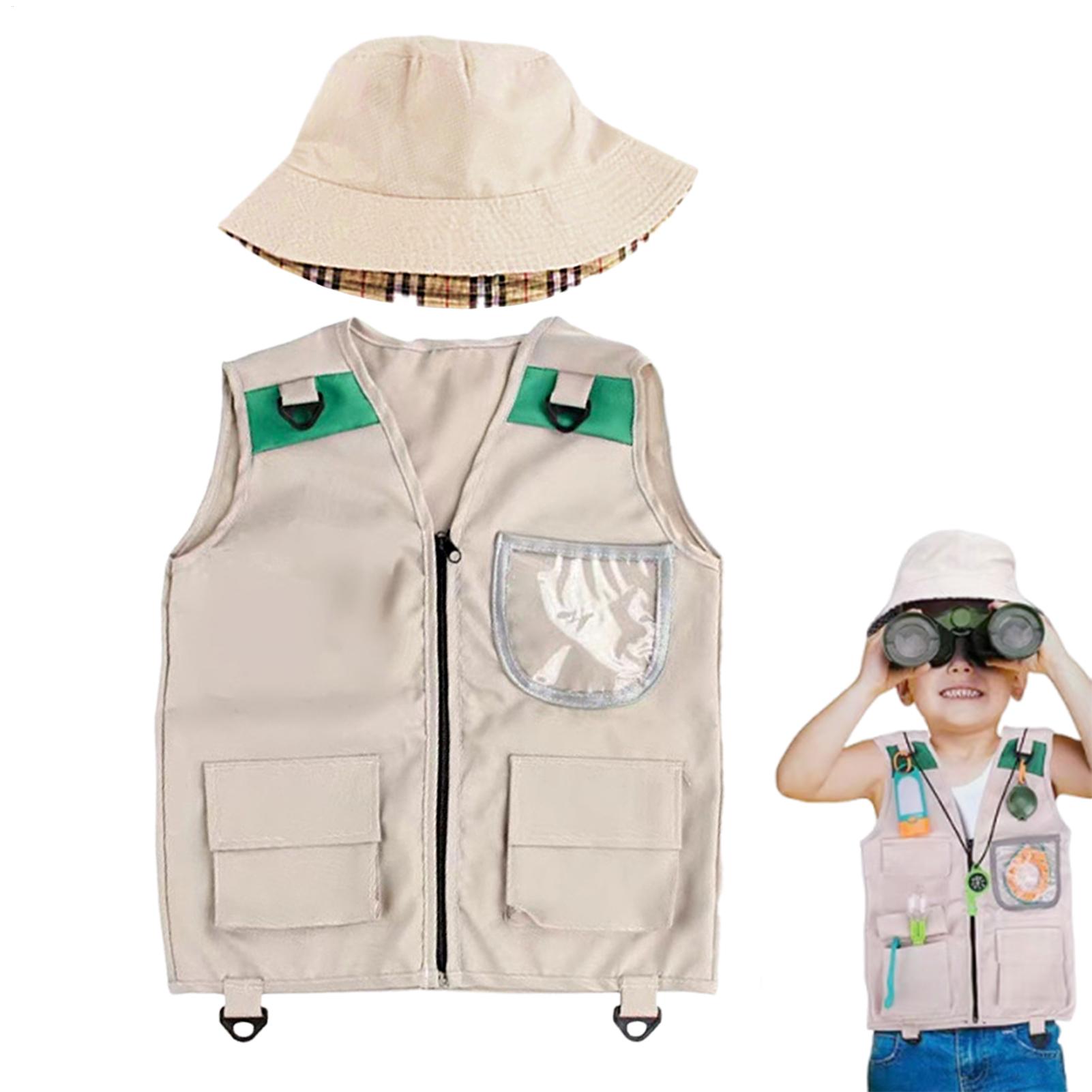 Outdoor Adventure Activities For Kids - サファリキッズアウトドアエクスプローラーキット、カーゴベストと帽子セット、裏庭での自然冒険、男の子と女の子向けの洗えるコスチューム