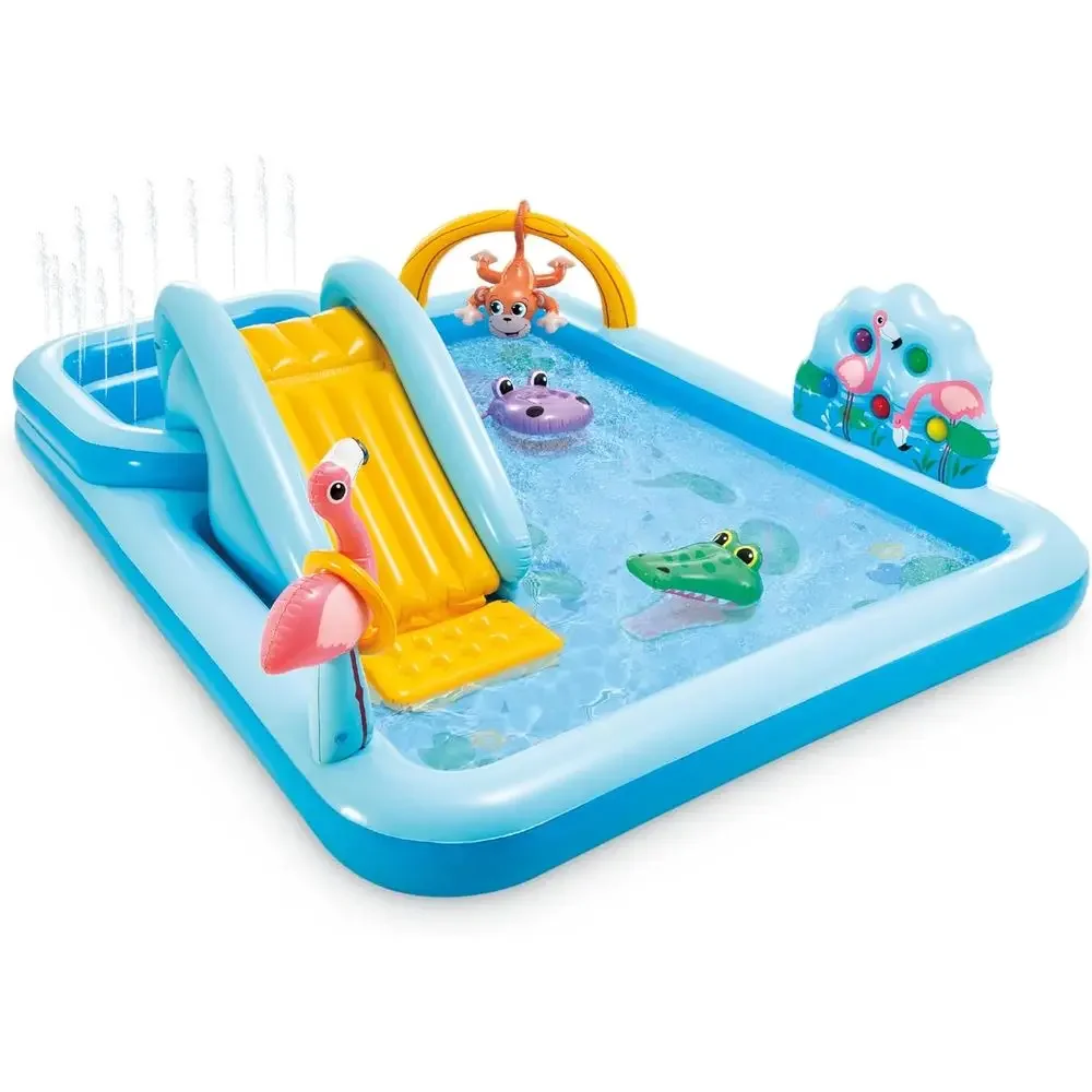 Outdoor Adventure With Kids - 子供用インフレータブルジャングルアドベンチャープレイセンター（ウォータースライダー付き）-屋外スプラッシュパッド