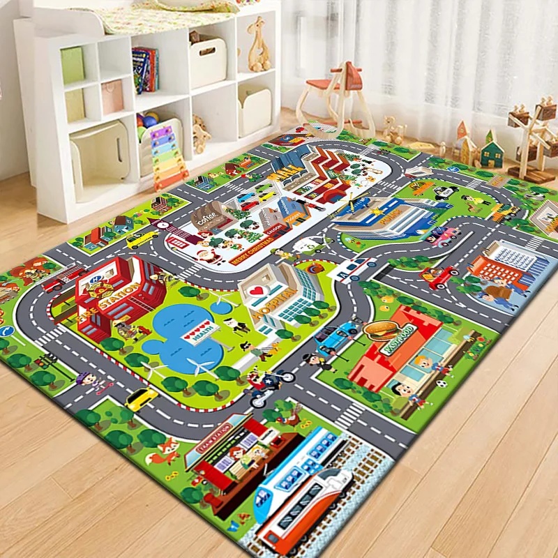Outdoor Adventure With Kids - カラフルキッズシティマッププレイマットカーペット道路交通アドベンチャーエリアラグ子供用プレイルーム寝室教育玩具ゲームマット