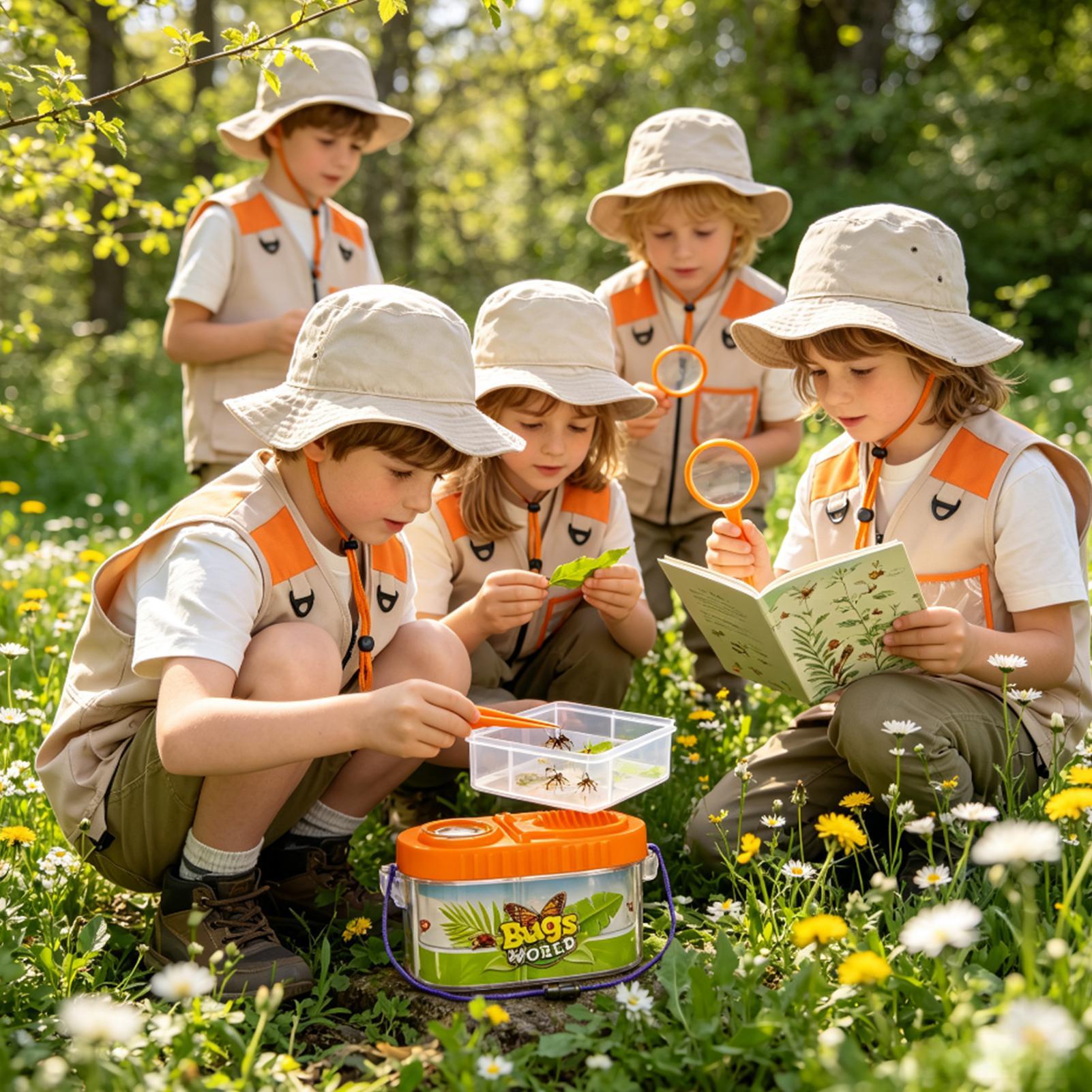 Outdoor Adventure Activities For Kids - 子供用アドベンチャーキット 虫眼鏡付き帽子 軽量科学キット 子供用自然観察 虫捕り キャンプキット