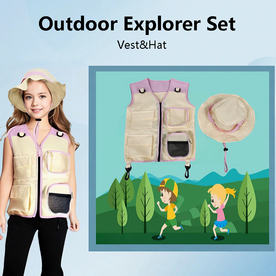 Outdoor Adventure Activities For Kids - 子供のための変装と帽子,よだれかけと帽子,複数のポケット,アウトドアアドベンチャー,子供,キャンプ,昆虫,釣りパーティー