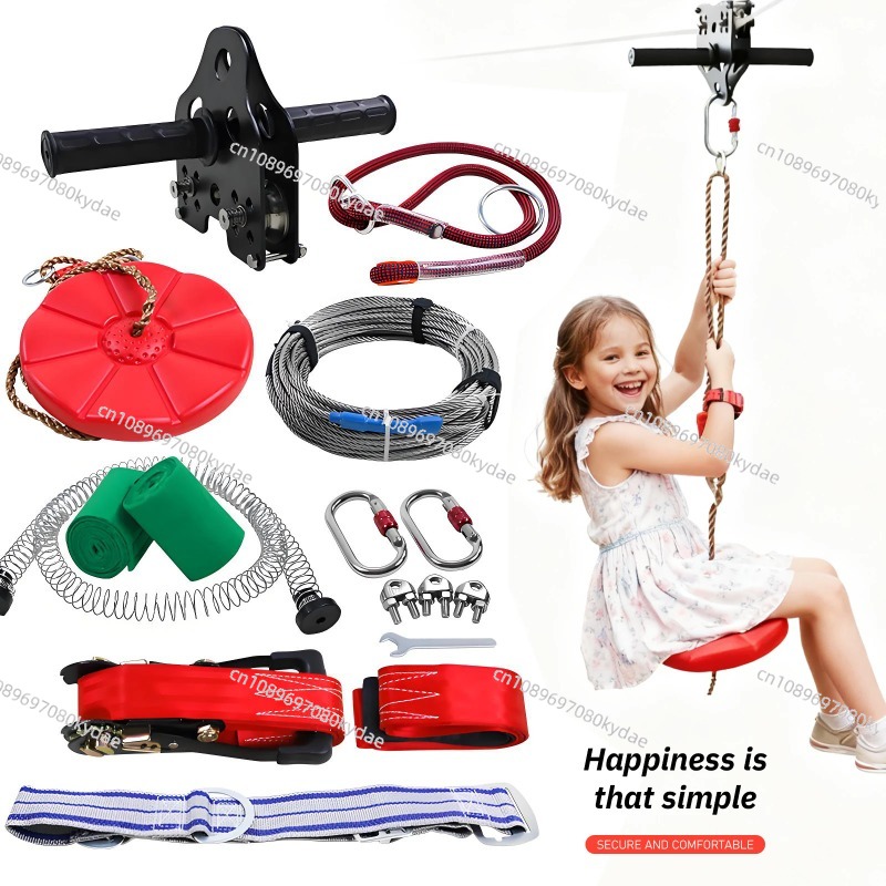 Outdoor Adventure Activities For Kids - 子供用ジップラインキット、裏庭屋外遊びセット、スチールワイヤーローププーリー付きスイング、ポータブル子供用アドベンチャーアクティビティおもちゃ