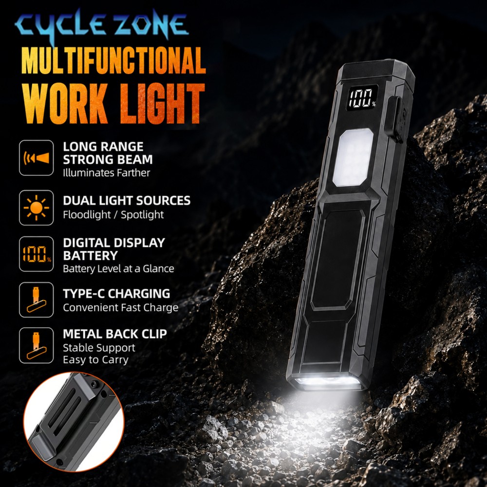 Outdoor Adventure Inc - ポータブルポケットLED懐中電灯、Type-C充電式、デジタルディスプレイ、軽量、クリップ付き、修理作業やアウトドア活動に最適