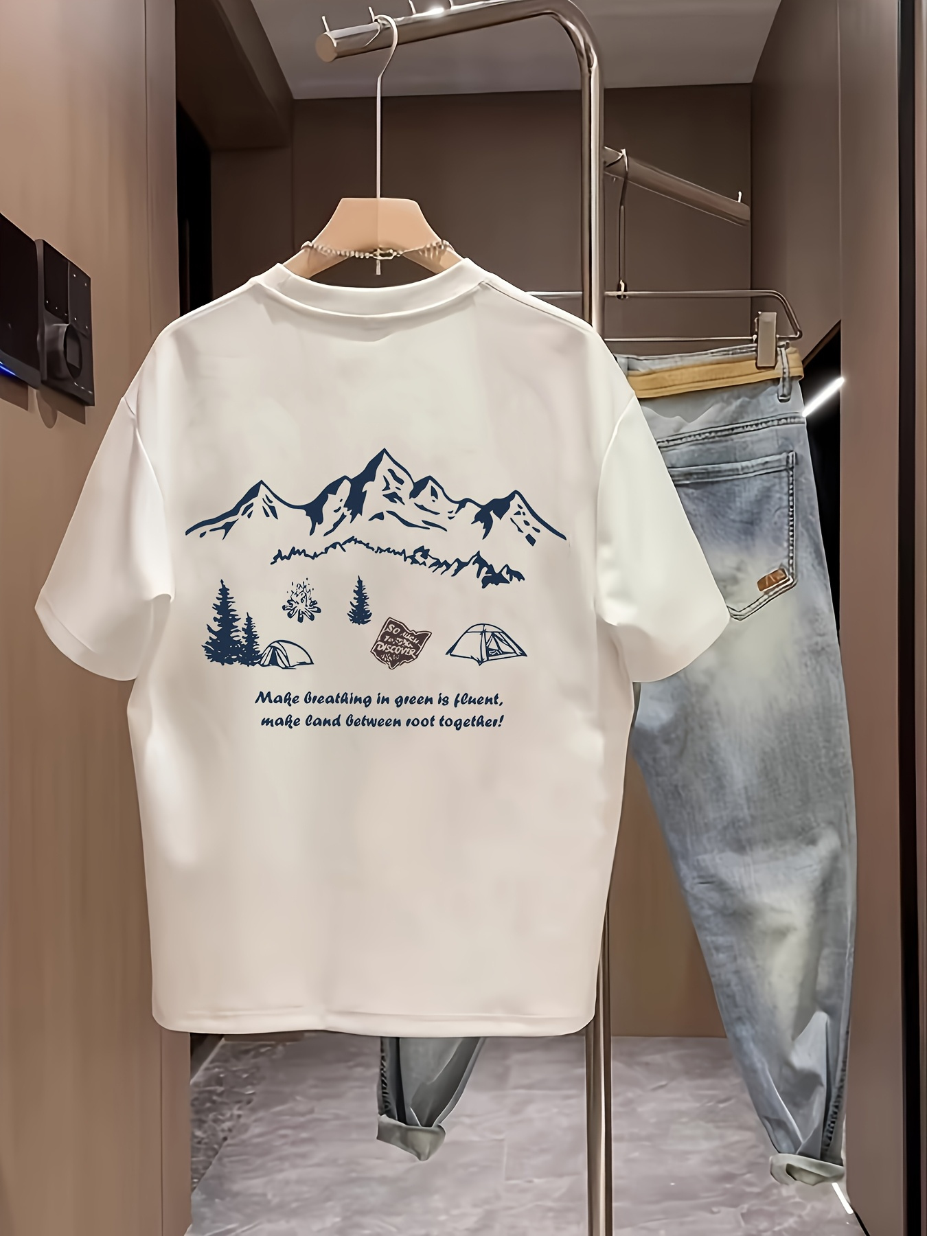 メンズ100%コットンカジュアル半袖Tシャツ、山の風景プリン - Outdoor Adventure Quotes Short のレビューと価格